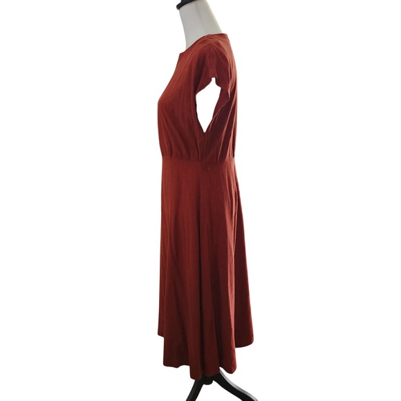 Ann Taylor Rust Red Linen Blend Cap Sleeve Midi Dress Size 4 NO BELT - Picture 4 of 7